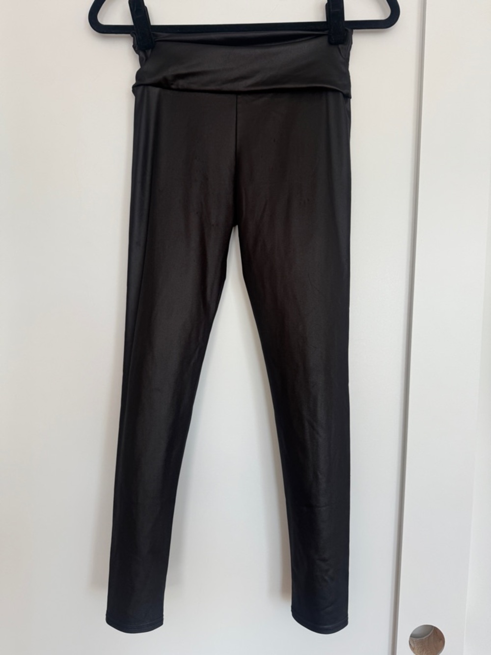 Black Faux Leather Look Leggings High Waisted XS Stretch